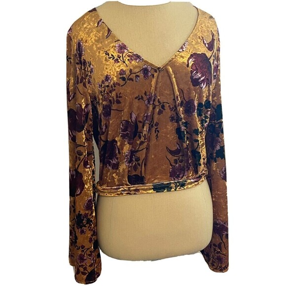 Patrons of Peace Medium Fall Multicolor Floral Print Tie Back Velvet Crop Top - Picture 1 of 7